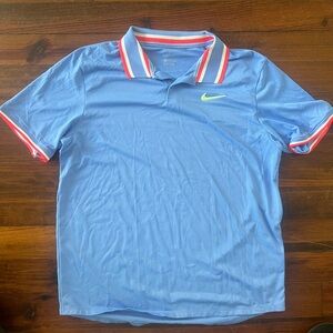 Nike Men's Light Blue Polo with Red and White Accents